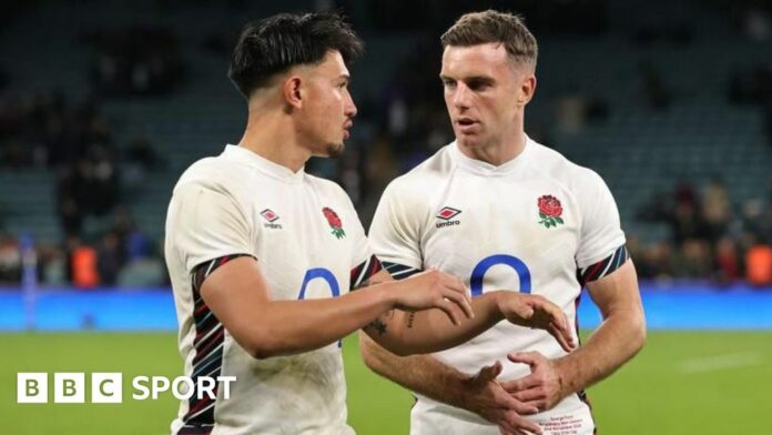 George Ford looks on after missing a drop-goal to beat New Zealand