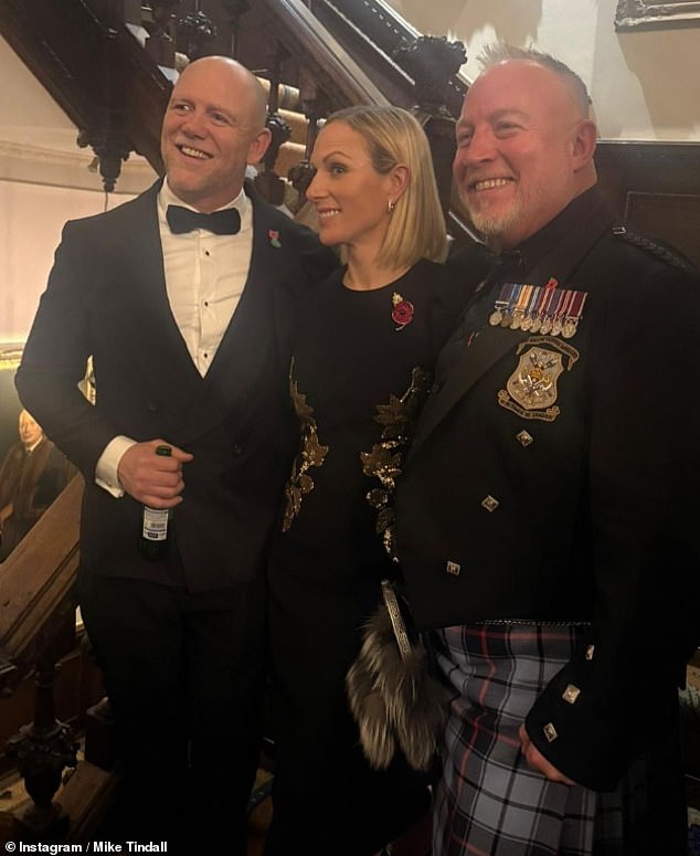 Mike and Zara Tindall looked loved up as they attended an annual Remembrance Day Dinner on Thursday