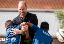 Prince William plays rugby with children in Cape Town