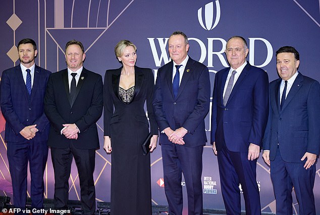 Charlene posed for a slew of snaps with Alan Gilpin, CEO of World Rugby and former English rugby union fullback Jonathan Webb