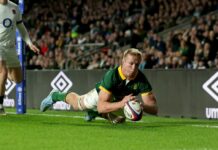 South Africa's Pieter-Steph du Toit scores a try