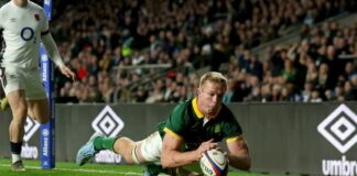 South Africa's Pieter-Steph du Toit scores a try