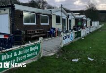 Littleborough Sports Club: a series of pavillions overlooking a grass pitch