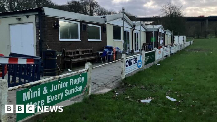 Littleborough Sports Club: a series of pavillions overlooking a grass pitch