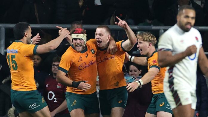 Western Force skipper Jeremy Williams scores first Test try as Wallabies beat England at Twickenham