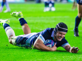 Scotland's Darcy Graham scores a try against Fiji in their the first Scotland Autumn International of 2024.