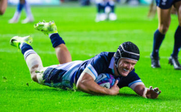 Scotland's Darcy Graham scores a try against Fiji in their the first Scotland Autumn International of 2024.