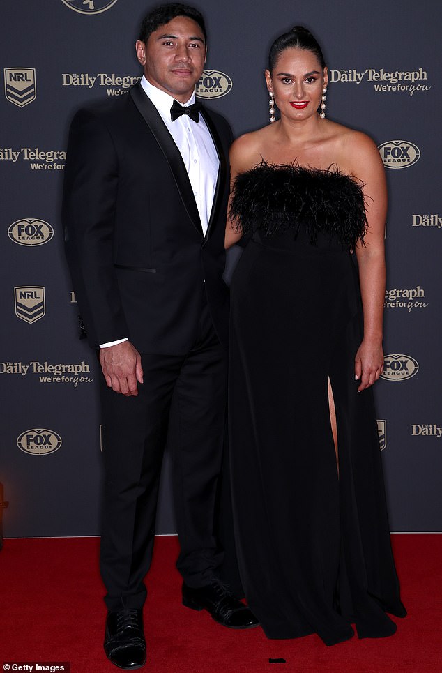 Tongan forward Jason Taumalolo (pictured partner Liana La Riva) with has recalled the 2017 phone call he made to coach Kristian Woolf which changed international rugby league forever