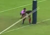 Rugby star suffers 'craziest injury I've seen in all my years' when he crashes into post and crossbar falls in his head