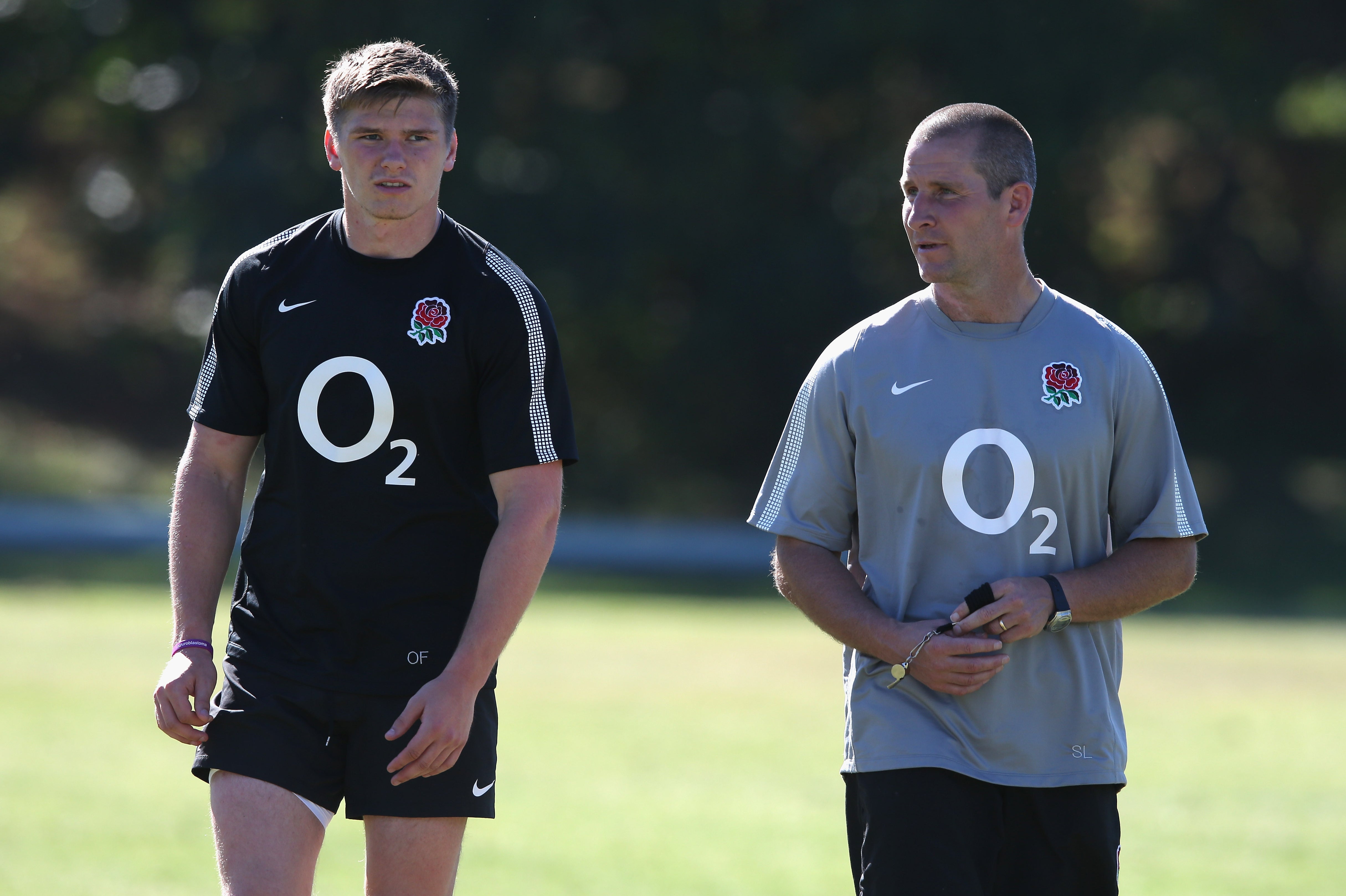 Owen Farrell (left) has reunited with former England coach Stuart Lancaster