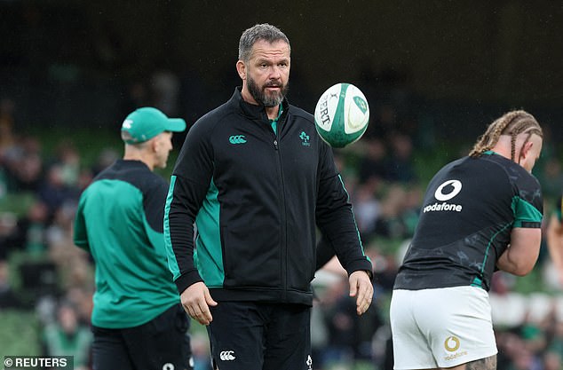 The Racing 92 coach tipped Farrell to one day follow in the footsteps of his Ireland head coach father Andy (pictured)