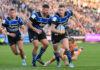 Bath's Finn Russell runs with the ball during his team's October 2024 match against Sale.