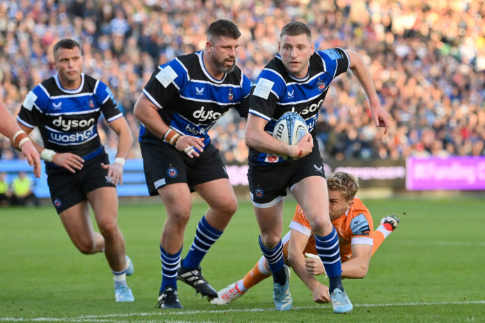 Bath's Finn Russell runs with the ball during his team's October 2024 match against Sale.