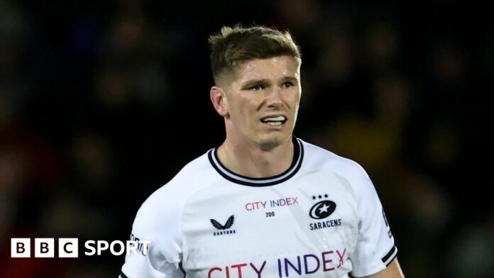 Owen Farrell holds the Premiership trophy after the 2023 final at Twickenham