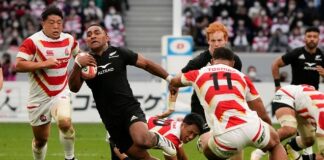 RUGBY/ All Blacks fully stretched by Japan before winning 38-31