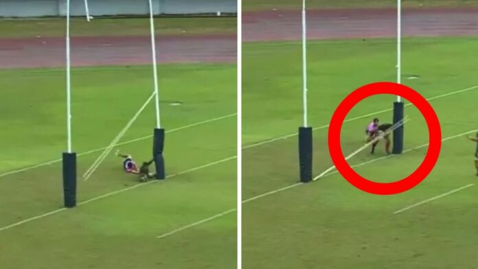 Rugby player suffers ‘craziest injury’ as crossbar falls on his head