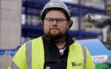 PPP Carl Walmsley at work at Sellafield is wearing a hi-vis jacket yellow jacket and hard hat.