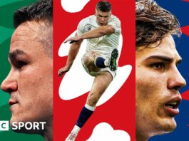 Johnny Sexton, Owen Farrell and Antoine Dupont