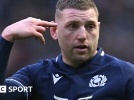 Scotland captain Finn Russell (left) in training