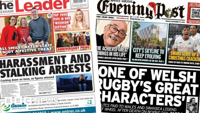 Wales' papers: Stalking arrests and ex Rugby player death