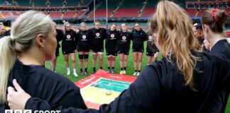 Wales women huddle at a captain's run