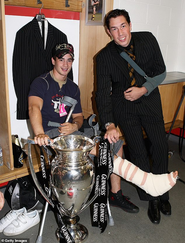 Mr Voyce and Danny Cipriani pose with the trophy after winning the Guinness Premiership Final in 2008