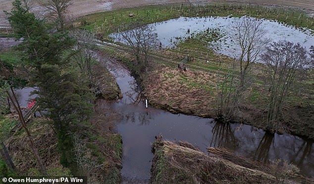 The ford - a usually shallow water crossing where cars can pass - where Mr Voyce tried to drive through during Storm Darragh