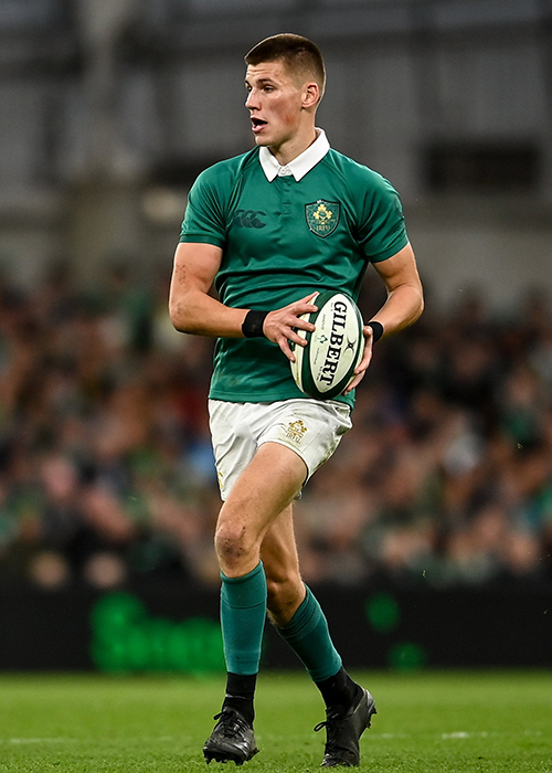 Sam Prendergast made his Ireland debut in November of last year and is now eyeing a  starting role in the Six Nations. Pic: David Fitzgerald/Sportsfile