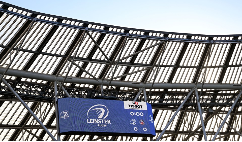 18 January 2025; A general view of the big screen before the Investec Champions Cup Pool 2 match between Leinster and Bath at the Aviva Stadium in Dublin. Photo by Seb Daly/Sportsfile