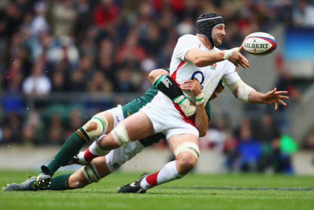 Steve Borthwick of England is tackled by Victor Matfield of South Africa during the Investec Challenge match between England and South Africa at Twickenham on November 22, 2008 in London, England. (Photo by Jamie McDonald/Getty Images)