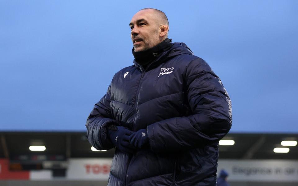 Sale director of rugby Alex Sanderson looks on before their game against Toulon