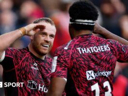 James Williams celebrates his try