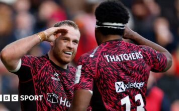 James Williams celebrates his try
