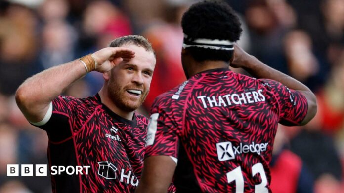 James Williams celebrates his try