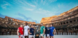 Guinness Six Nations 2025, launched in Rome: Wales’ Jac Morgan, England’s Maro Itoje, France’s Antoine Dupont, Ireland’s Caelan Doris, Scotland’s Rory Darge and Italy’s Michele Lamaro.