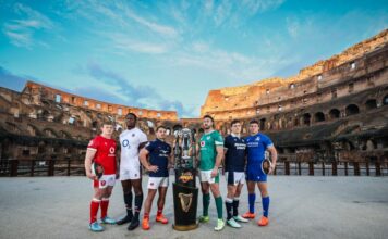 Guinness Six Nations 2025, launched in Rome: Wales’ Jac Morgan, England’s Maro Itoje, France’s Antoine Dupont, Ireland’s Caelan Doris, Scotland’s Rory Darge and Italy’s Michele Lamaro.