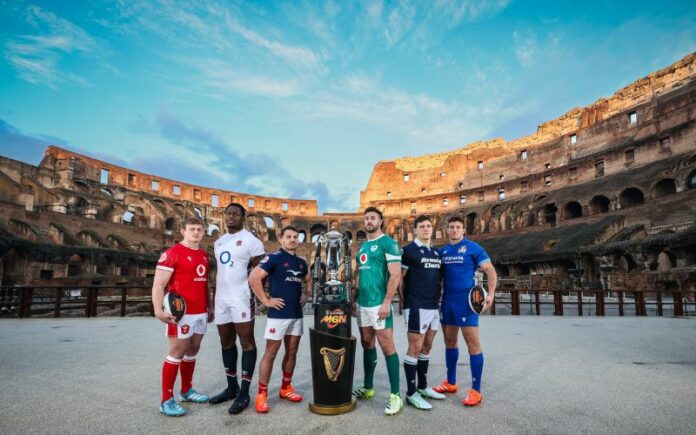 Guinness Six Nations 2025, launched in Rome: Wales’ Jac Morgan, England’s Maro Itoje, France’s Antoine Dupont, Ireland’s Caelan Doris, Scotland’s Rory Darge and Italy’s Michele Lamaro.