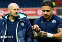 Scotland head coach Gregor Townsend with Sione Tuipulotu