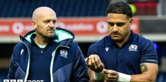 Scotland head coach Gregor Townsend with Sione Tuipulotu