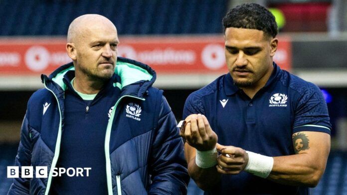 Scotland head coach Gregor Townsend with Sione Tuipulotu