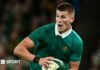 Sam Prendergast runs with the ball during Ireland's win over Australia in November