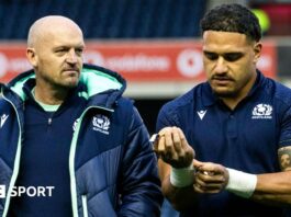 Scotland head coach Gregor Townsend with Sione Tuipulotu