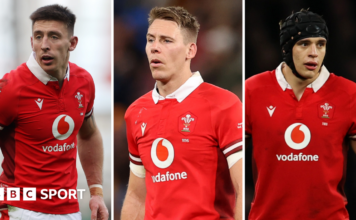 Josh Adams, Liam Williams and Dafydd Jenkins