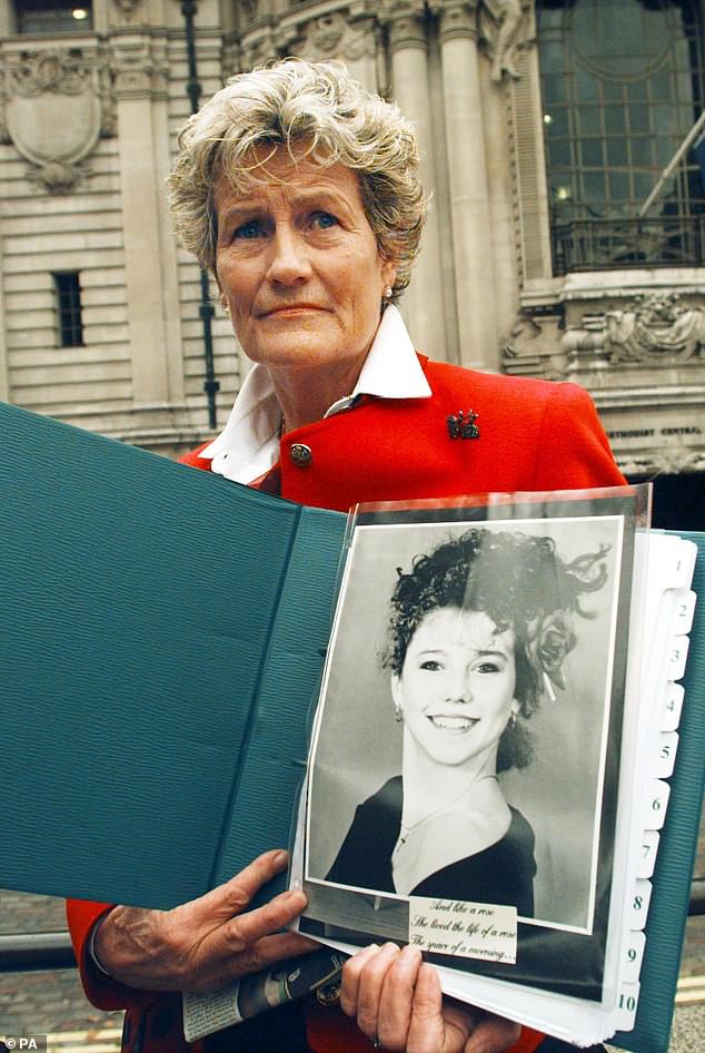 Eileen Dallaglio holding a photo of her daughter Francesca, who died in the Marchioness tragedy in 1989, outside Central Hall in Westminster in 2000