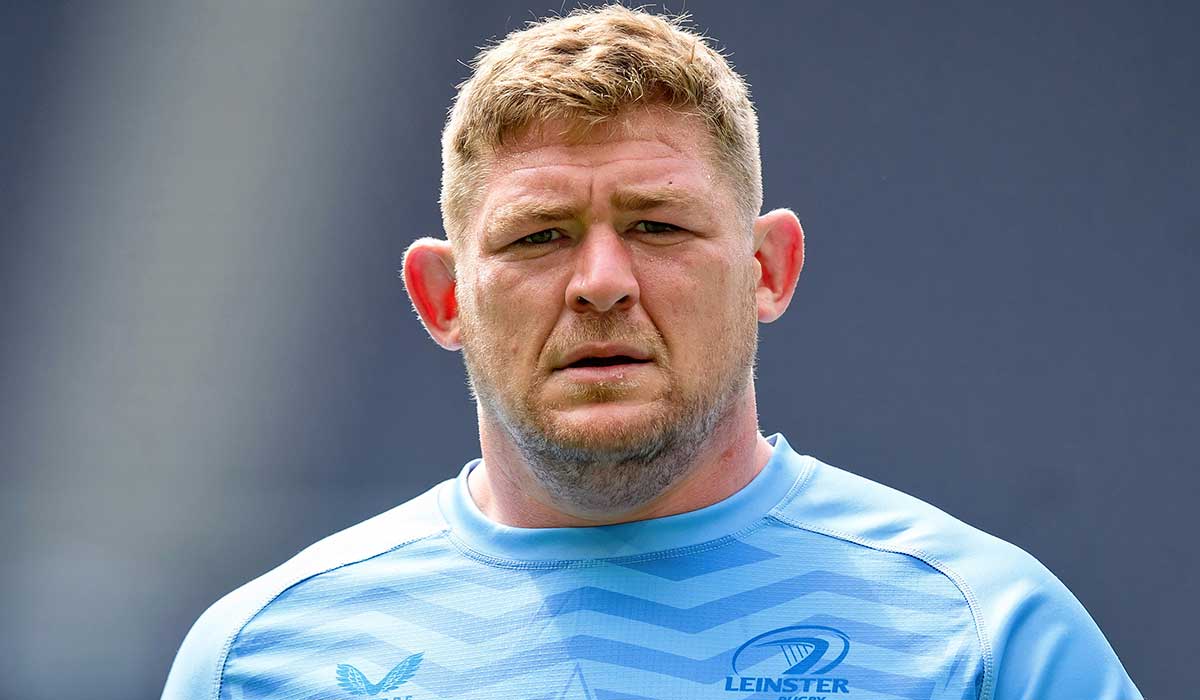 Tadhg Furlong of Leinster Rugby looks on during the Leinster Rugby Captain's Run and press conference ahead of the Investec Champions Cup Final against Stade Toulousain at Tottenham Hotspur Stadium on May 24, 2024. Pic: Patrick Khachfe/Getty Images