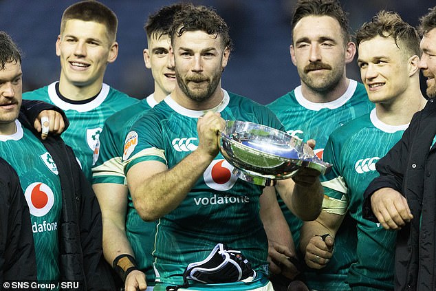 Caelan Doris with the Centenary Quaich after Ireland made it 11 consecutive wins over Scotland