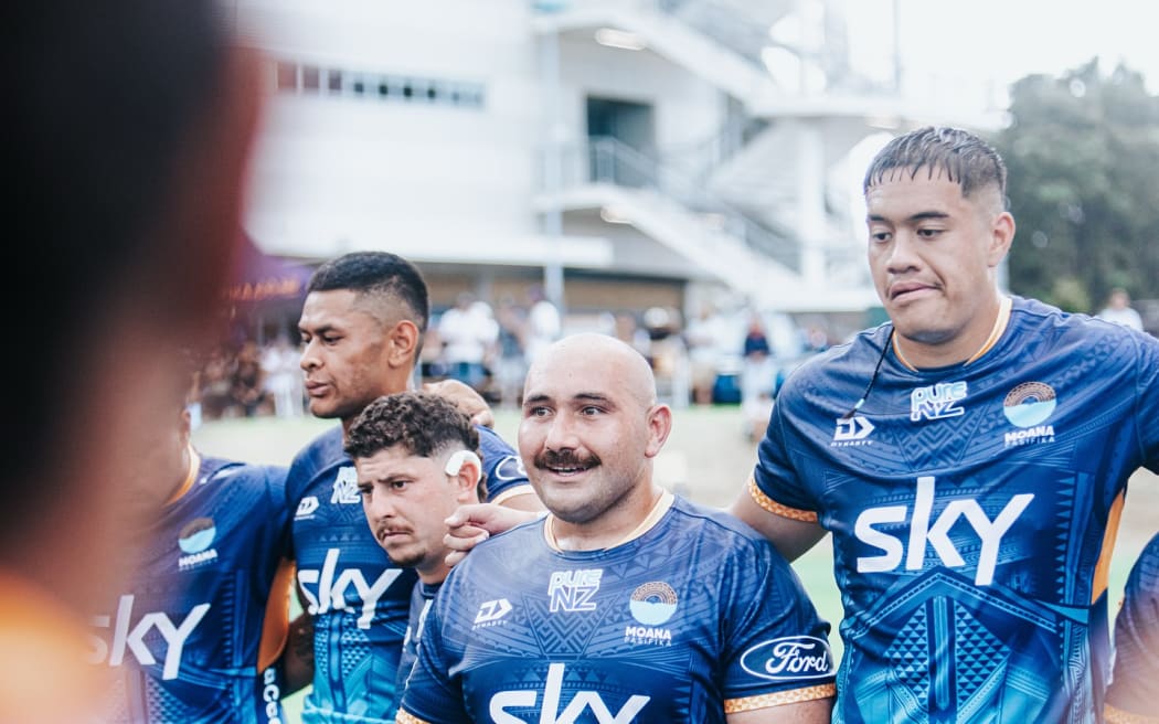 Moana Pasifika prop James Lay at the North Harbour Stadium on Friday. Photo: Moana Pasifika