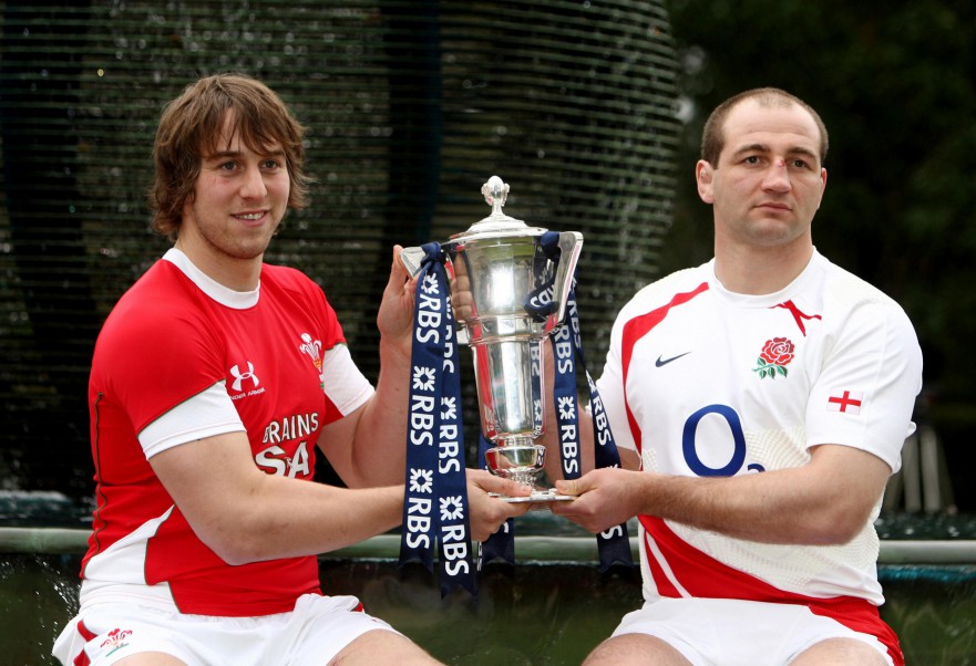 Wales captain Ryan Jones holds the RBS Six Nations Trophy with England captain Steve Borthwick (right) during the RBS Six Nations Media Launch at The Hurlingham Club, London. PRESS ASSOCIATION Photo. Picture date: Wednesday January 28, 2009. See PA story RUGBYU Six Nations. Photo credit should read: David Davies/PA Wire.