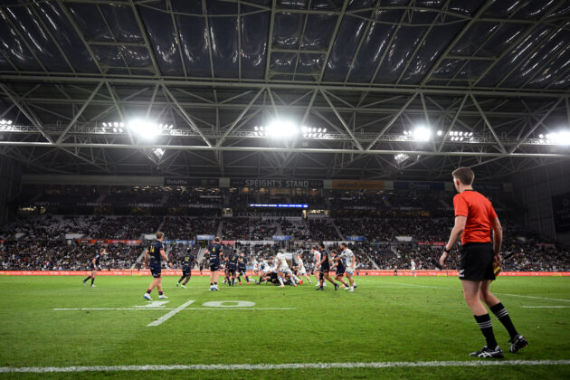 Highlanders take on the Blues during Super Rugby Pacific 2025. (Photo by Joe Allison/Getty Images)