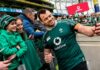 Cian Healy takes a selfie with fans during Ireland's open training session at the Aviva Stadium. Photograph: Ben Brady/Inpho